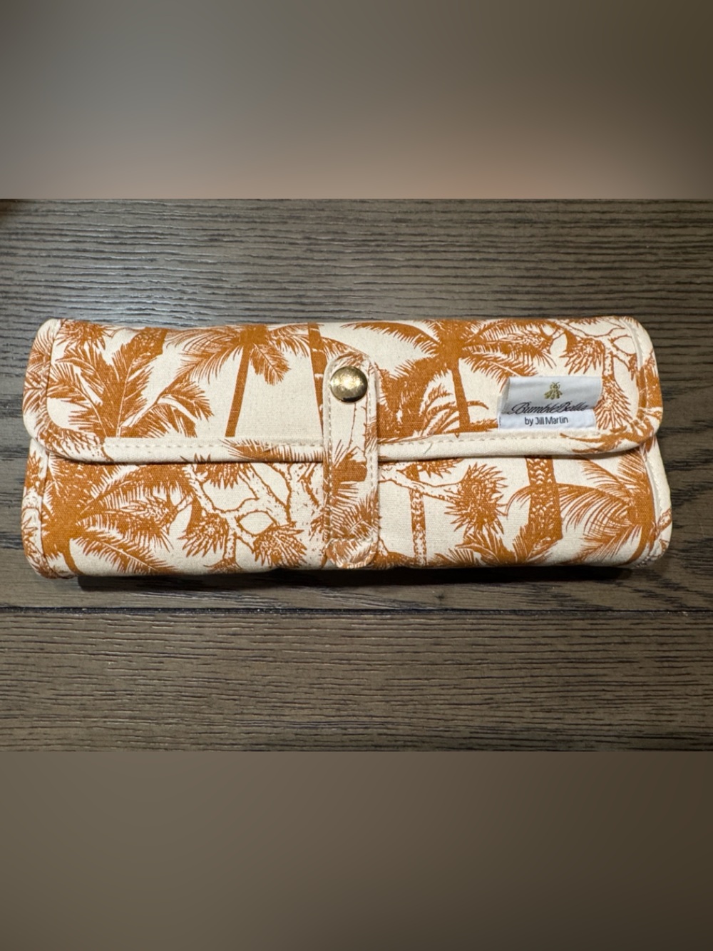 Travel Toiletry Roll - Brown Palm Print on Cream